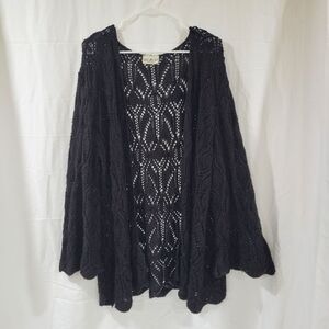 White Stag size 10 black crochet knit bell sleeve scalloped hem cardigan